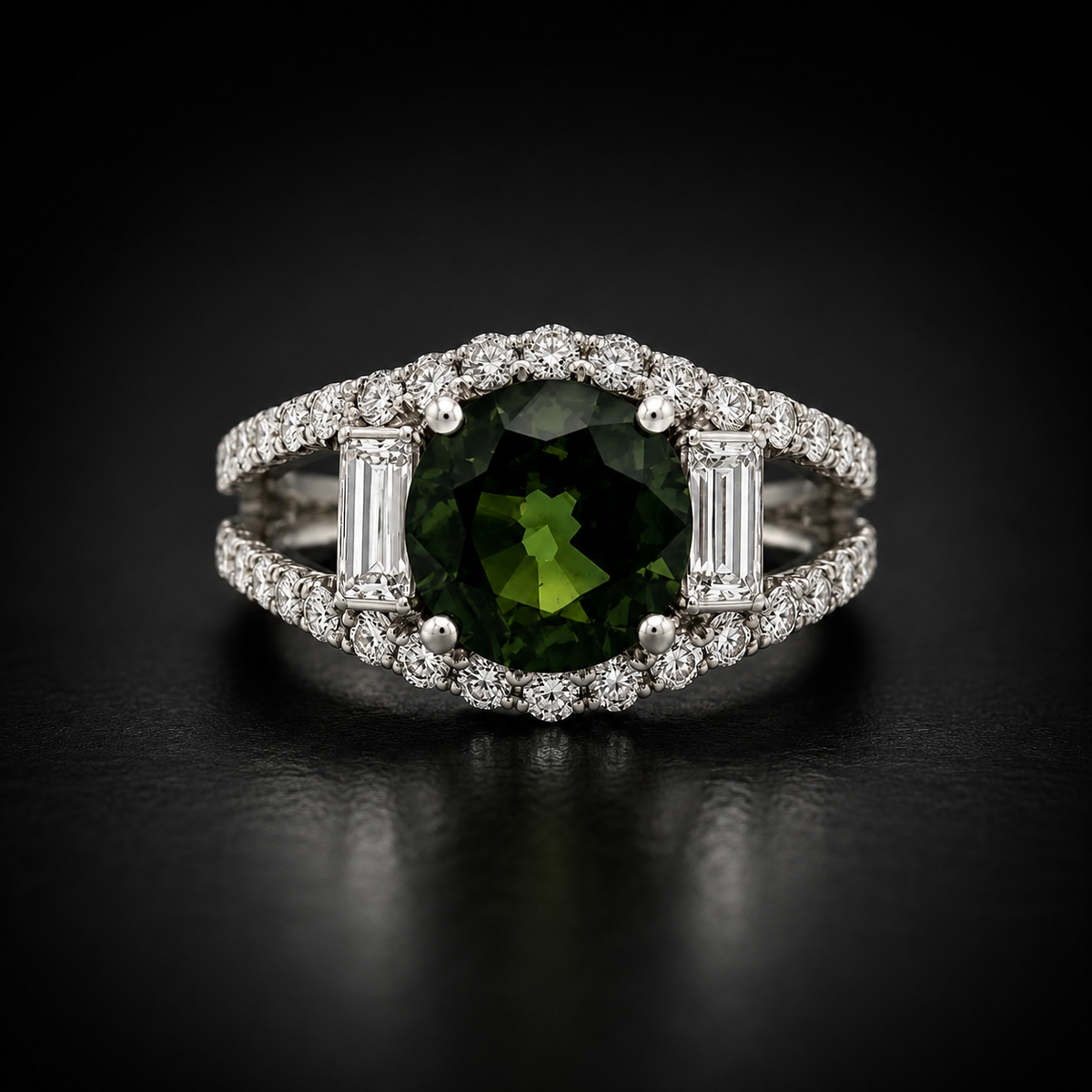 Natural 4.24 ct Madagascar Green Sapphire & 2.50 ct Diamond Platinum Ring, SGL Report