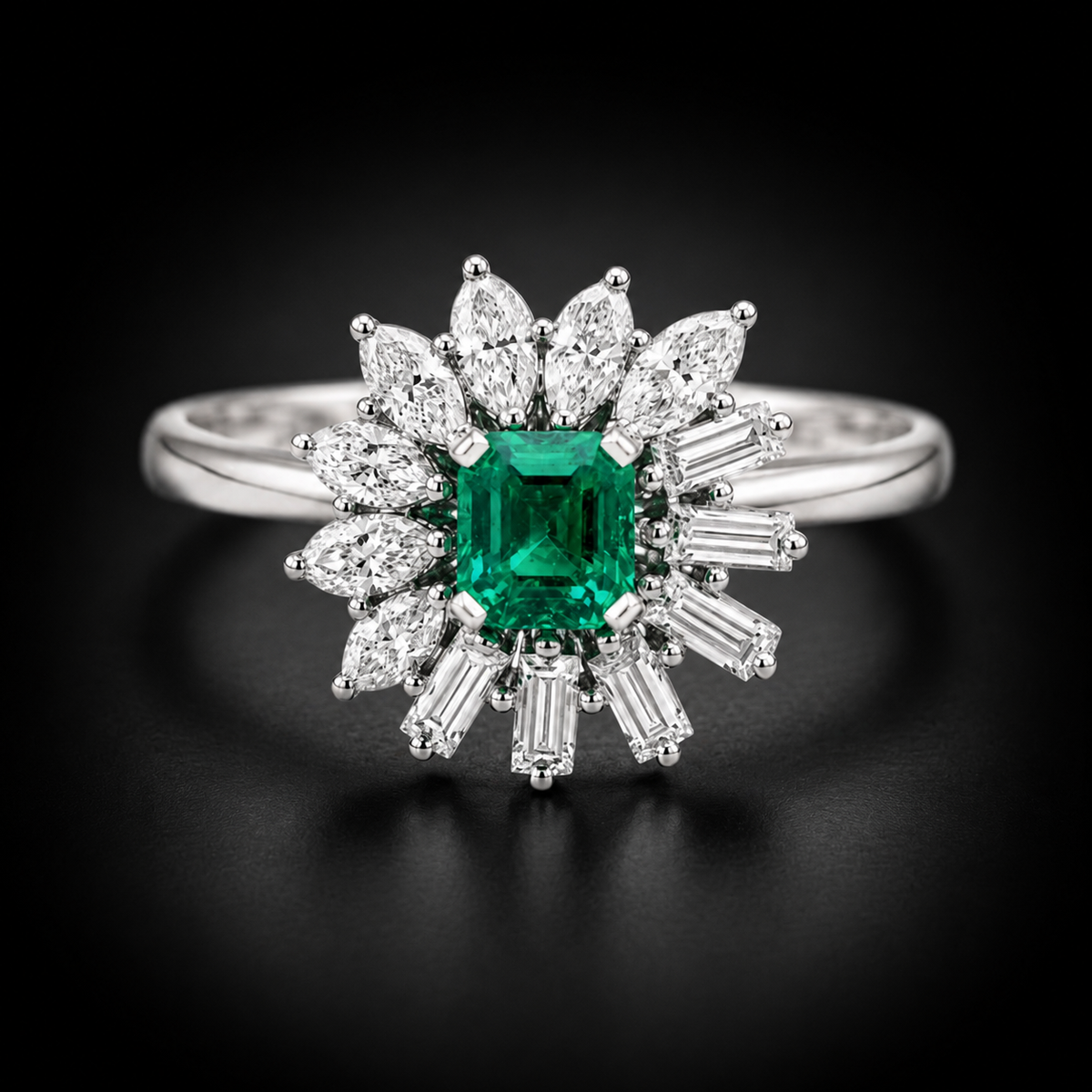 Vintage 1940s Natural Colombian Emerald 0.90 ct and Diamond Ring in Platinum and 18kt White Gold, SGL Report No. 190509O-SB