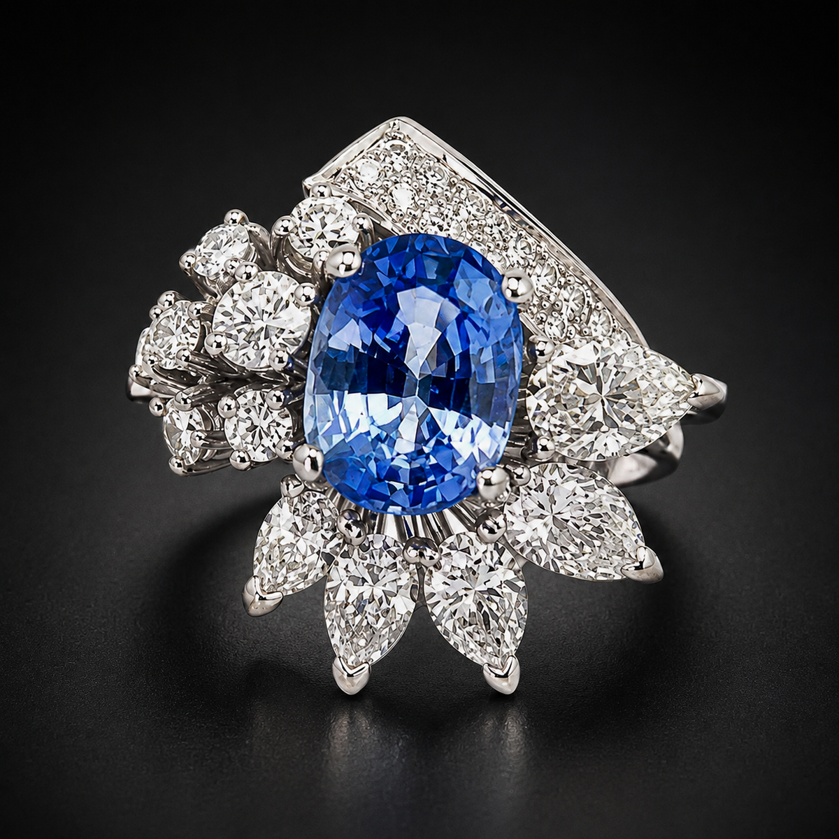 Vintage 1960s Natural Ceylon Sapphire 2.72 ct and Diamond 1.87 ct Ring in 18kt White Gold, SGL Report No. 180929S-SB