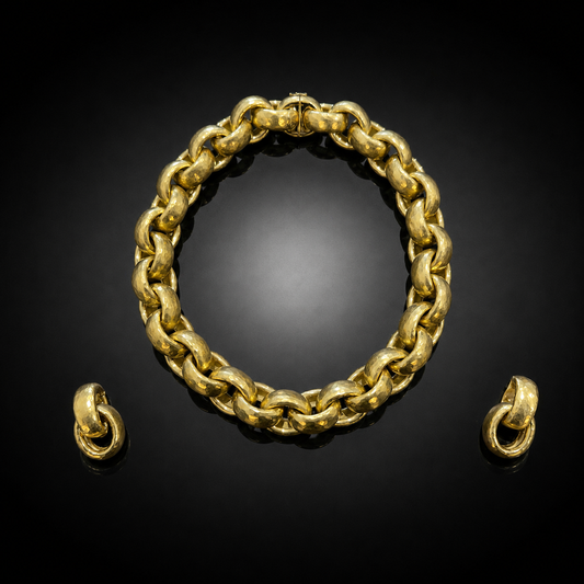 Tiffany & Co. Paloma Picasso 1989 hammered 18K gold link necklace with matching earrings