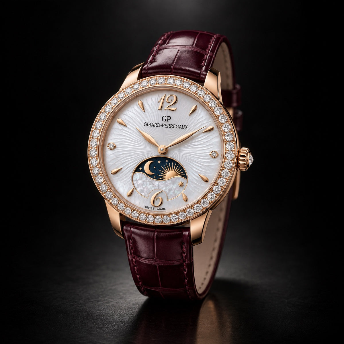 Girard-Perregaux ladies’ celestial display watch with stone-set bezel