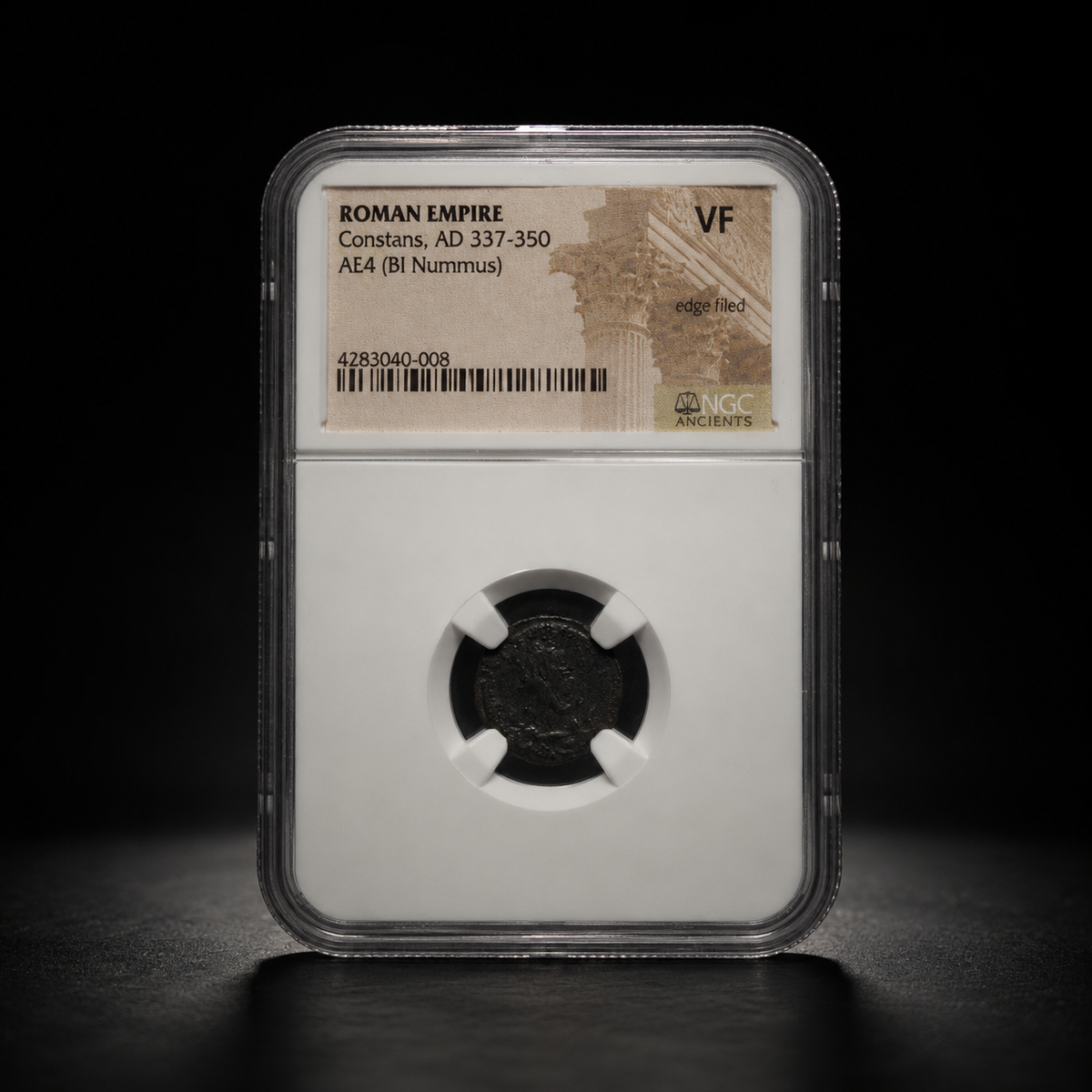 Roman Empire Constans AE4 billon nummus, NGC VF, edge filed, certification 4283040-008