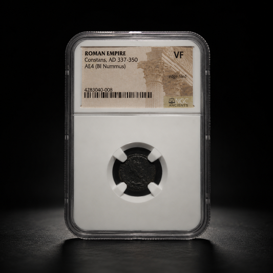 Roman Empire Constans AE4 billon nummus, NGC VF, edge filed, certification 4283040-008