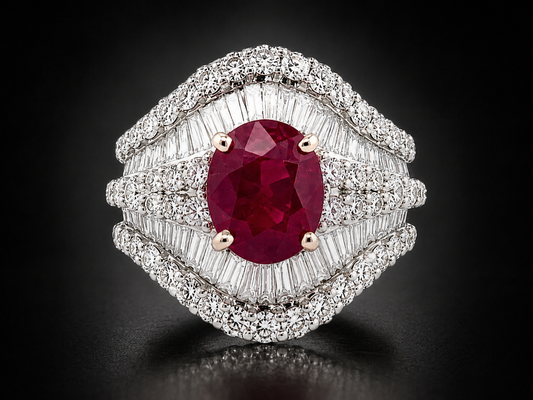 Natural 3.21 ct Burmese Ruby & 2.00 ct Diamond 18K White Gold Ring, AGL and SGL Reports