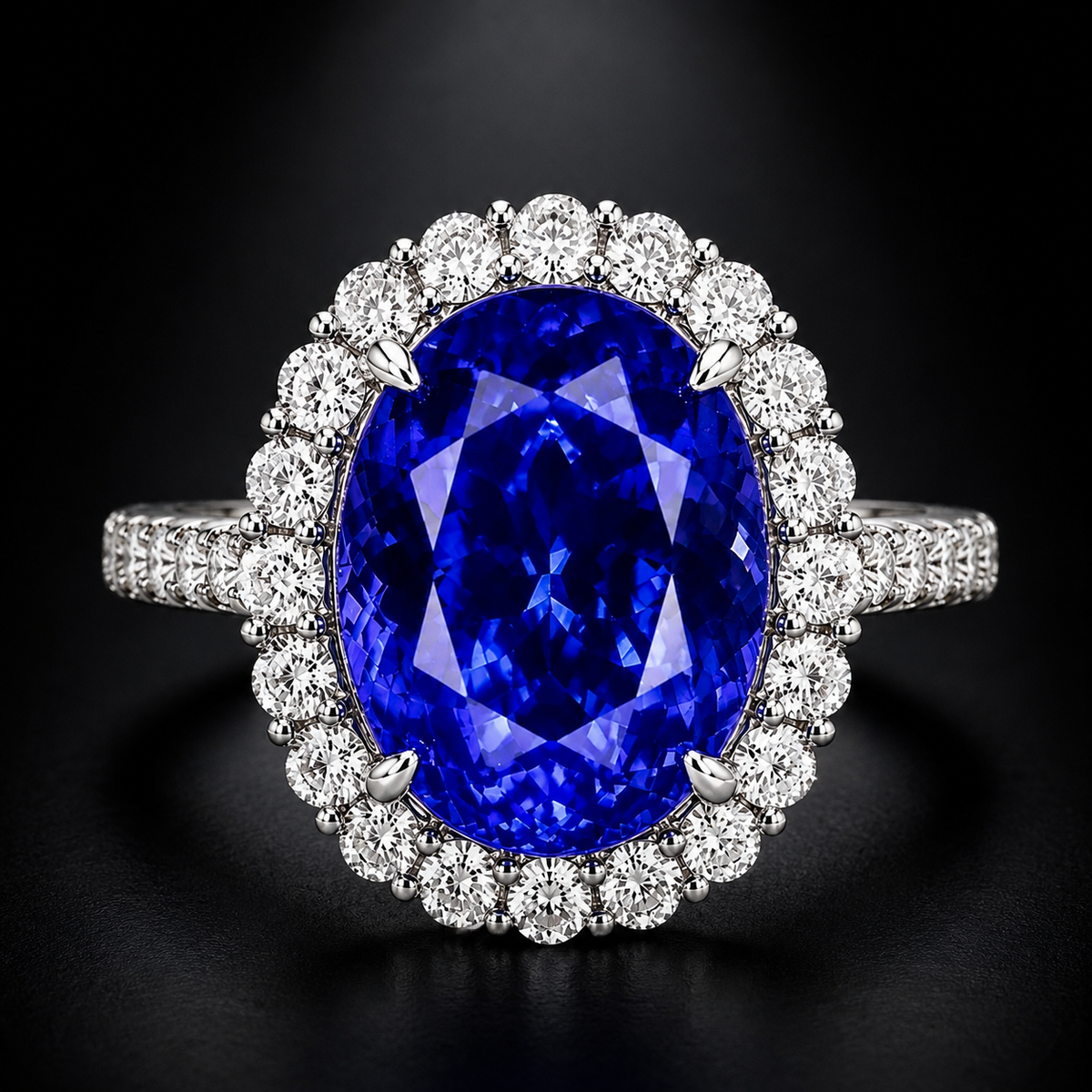 Tanzanite 10.95 ct Cushion Cut and Diamond 2.00 ct Halo Ring in 14kt White Gold