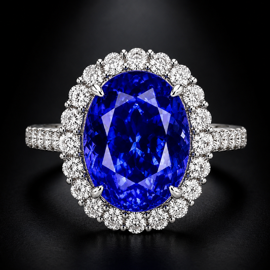 Tanzanite 10.95 ct Cushion Cut and Diamond 2.00 ct Halo Ring in 14kt White Gold