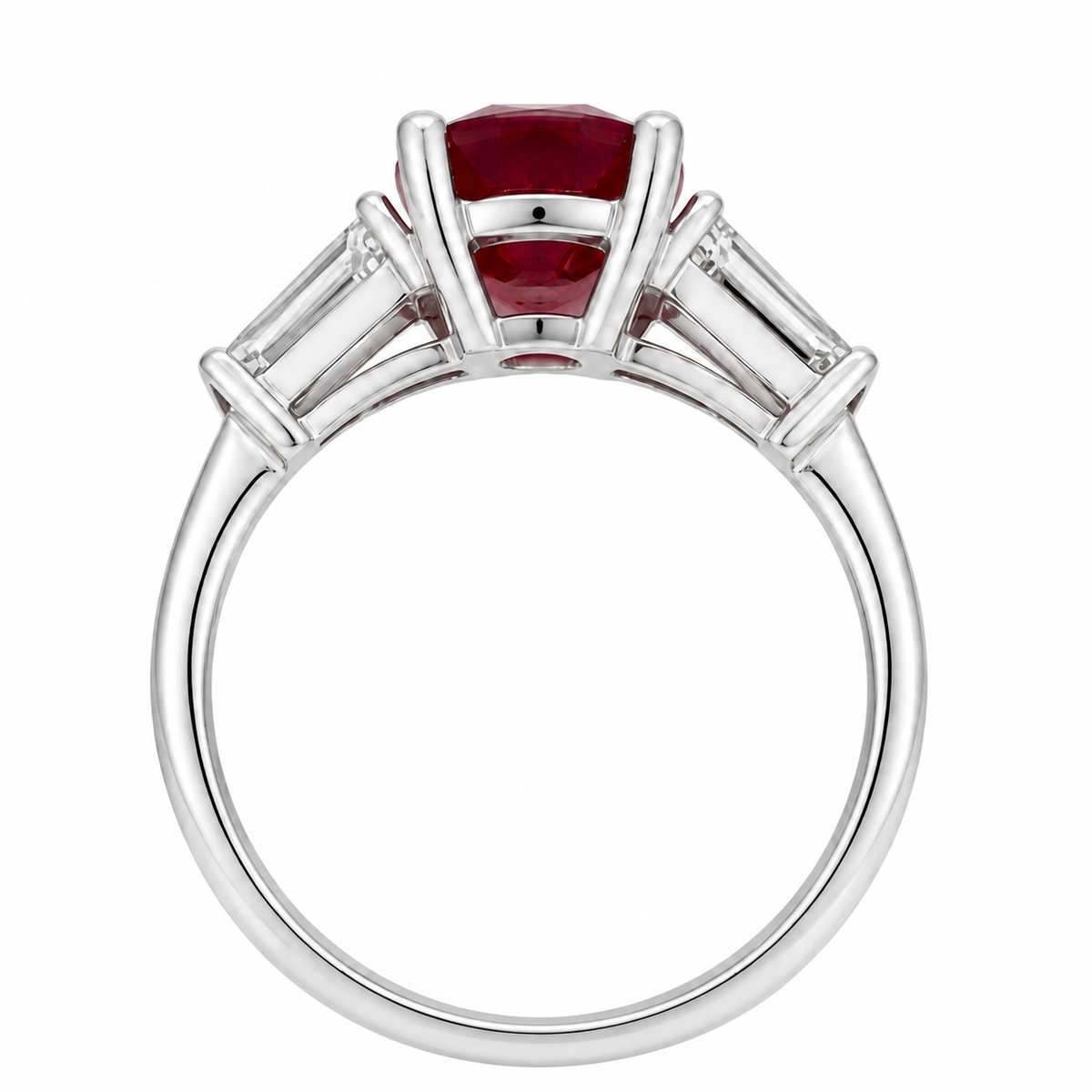 Natural 2.29 ct Burmese Ruby & 0.30 ct Tapered Baguette Diamond Platinum Ring, SGL Report No. 180720X-SB