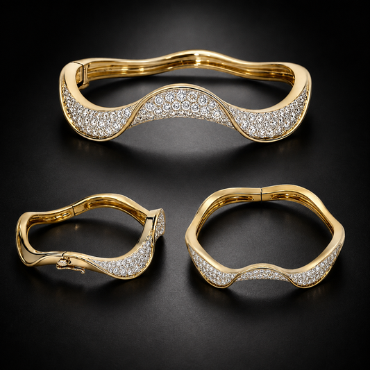 Vintage 1980s Earth-Mined Diamond Pavé Hinged Bangle in 18K Yellow Gold — 4.0 CTW