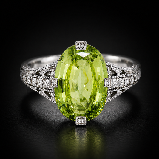 Natural 7.49 ct Chrysoberyl & 1.25 ct Diamond Platinum Ring, AGL Prestige Report