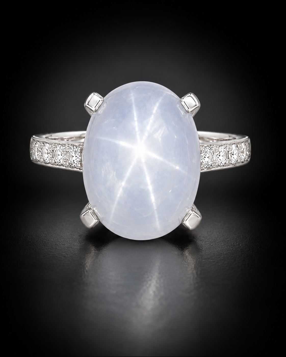 Natural Unheated White Star Sapphire 11.94 ct and Diamond Ring in Platinum, SGL Report No. 190318F-SB
