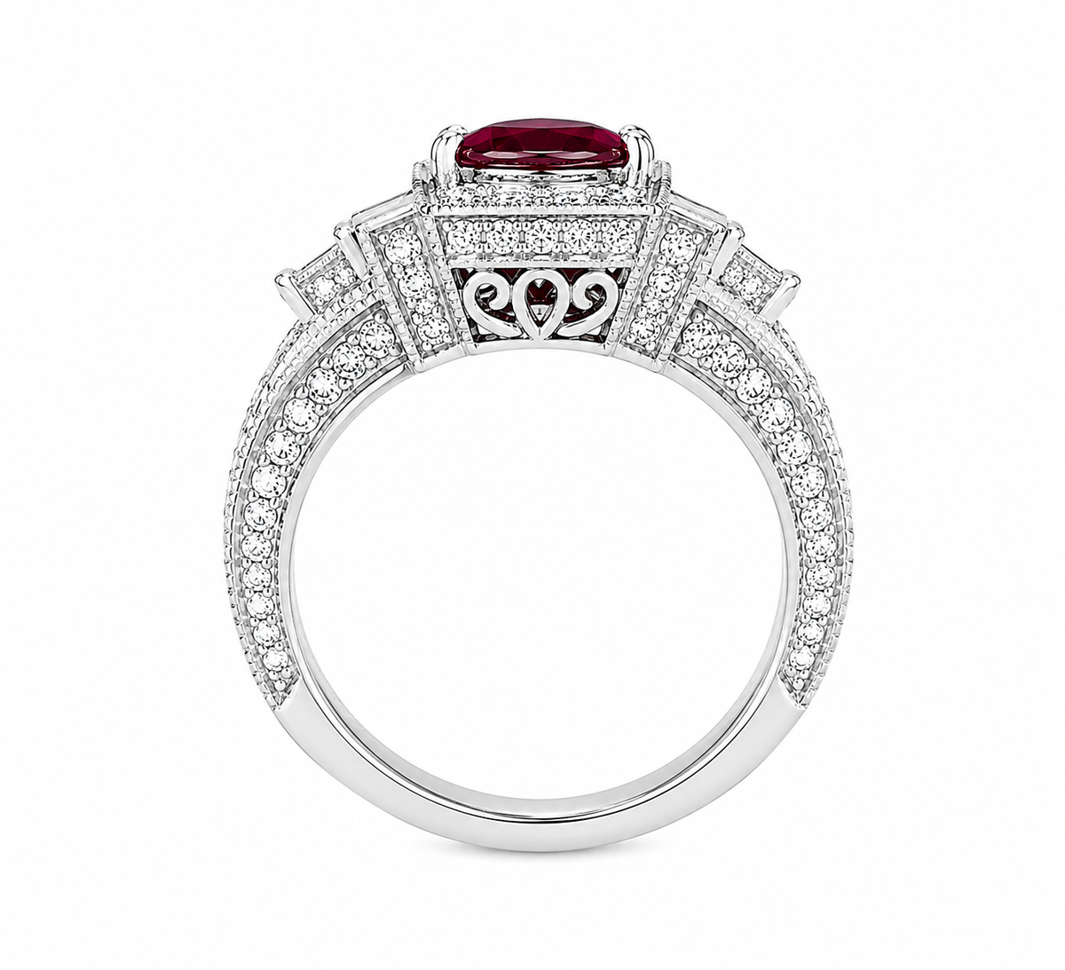 Natural 2.01 ct Thai Ruby & 1.50 ct Diamond Platinum Halo Ring, GIA Ruby Origin Report