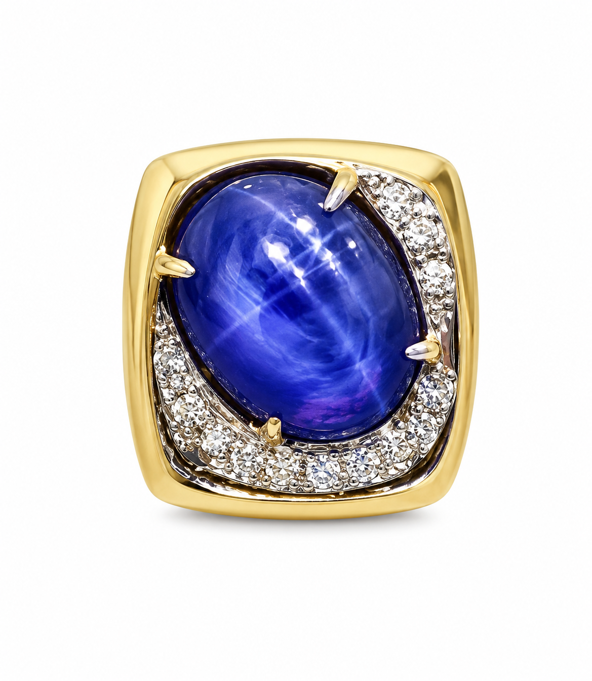 Natural 15.16 ct Ceylon Purple Star Sapphire & Diamond 18K Yellow Gold Ring, SGL Report No. 221129H-SB