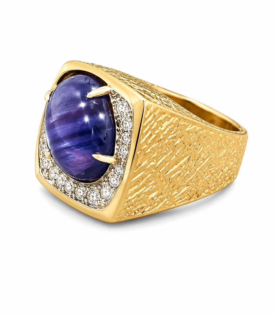 Natural 15.16 ct Ceylon Purple Star Sapphire & Diamond 18K Yellow Gold Ring, SGL Report No. 221129H-SB