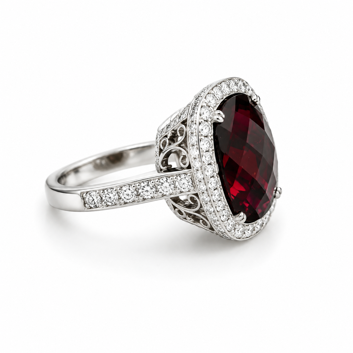 Natural Rubellite Tourmaline 10.97 ct Checkerboard Cushion and Diamond 1.77 ct Ring in Platinum, SGL Report No. 201105E-SB