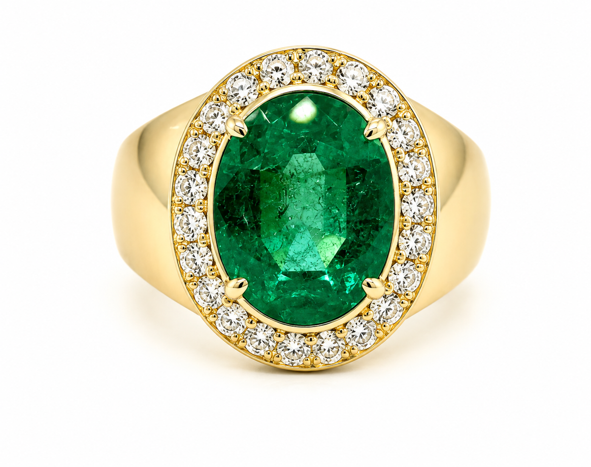 Natural Ethiopian Emerald 4.88 ct Oval and Diamond Ring in 14kt Yellow Gold, SGL Report No. 191119D-SB