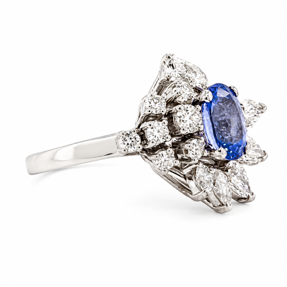 Vintage 1960s Natural Ceylon Sapphire 2.72 ct and Diamond 1.87 ct Ring in 18kt White Gold, SGL Report No. 180929S-SB