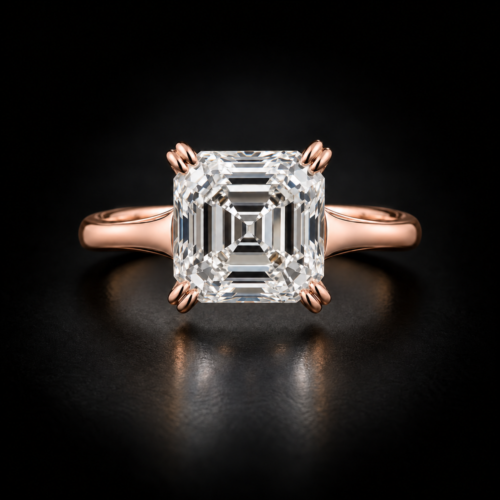 Art Deco Four-Prong Asscher-Cut Solitaire Engagement Ring