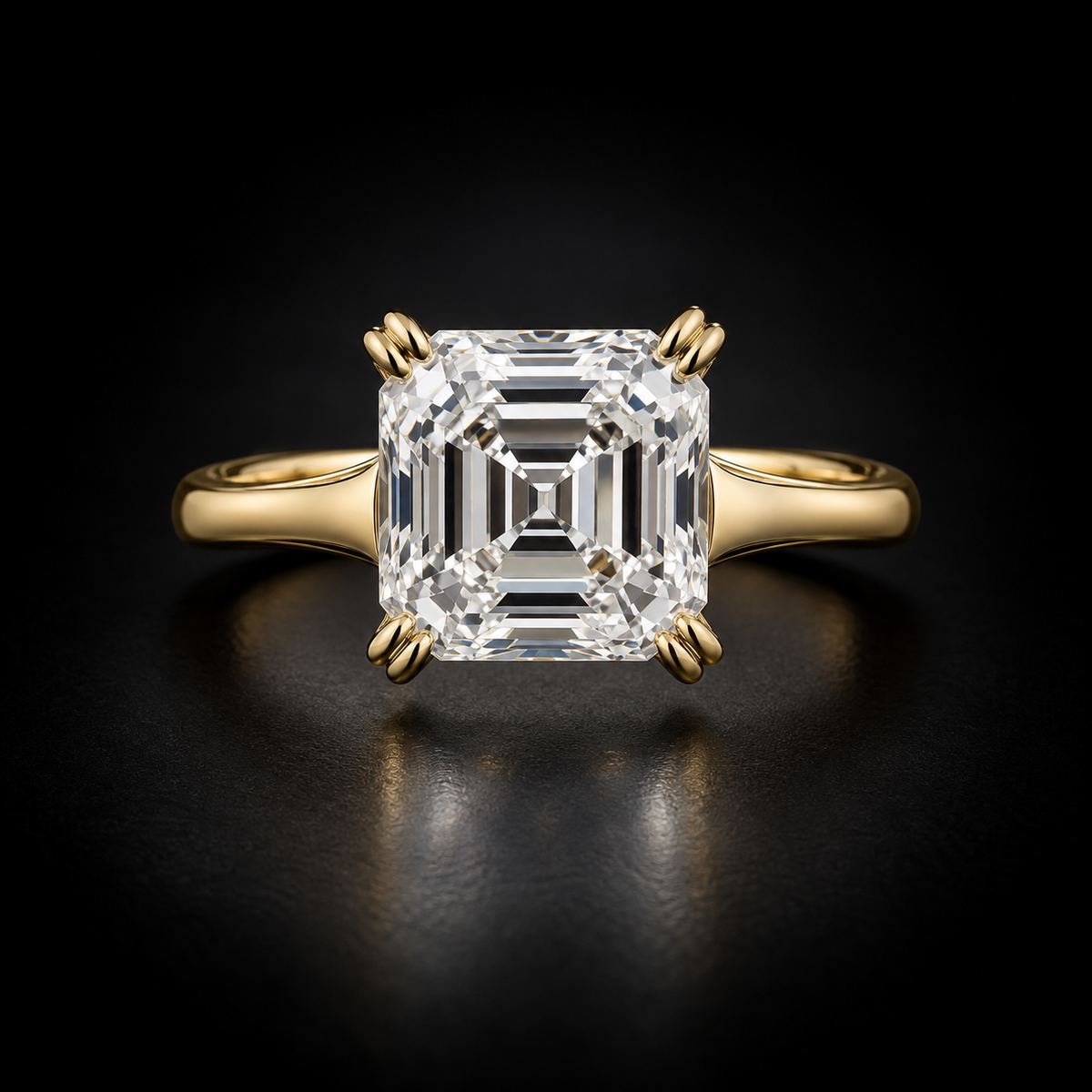 Art Deco Four-Prong Asscher-Cut Solitaire Engagement Ring in 18kt yellow gold