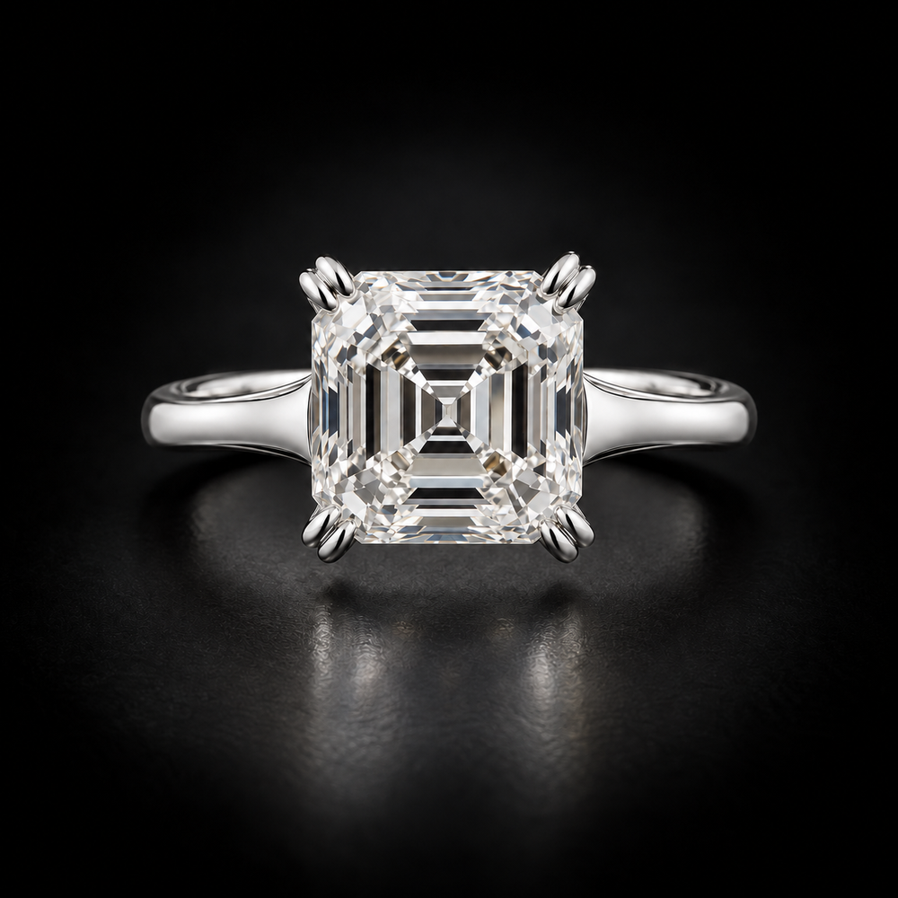Art Deco Four-Prong Asscher-Cut Solitaire Engagement Ring