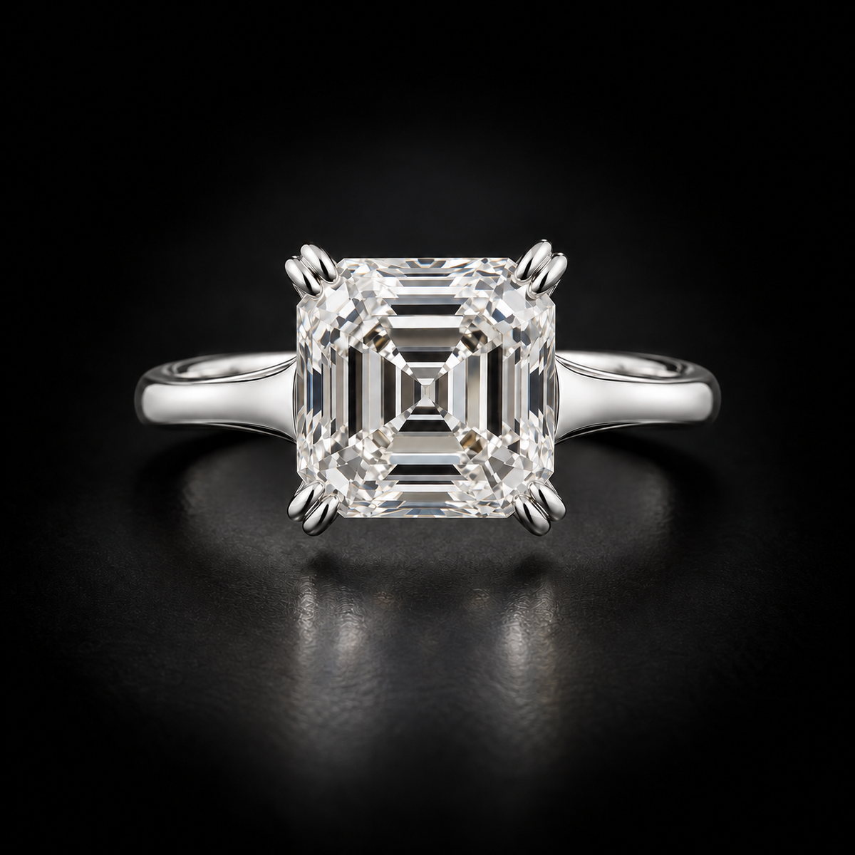 Art Deco Four-Prong Asscher-Cut Solitaire Engagement Ring in platinum