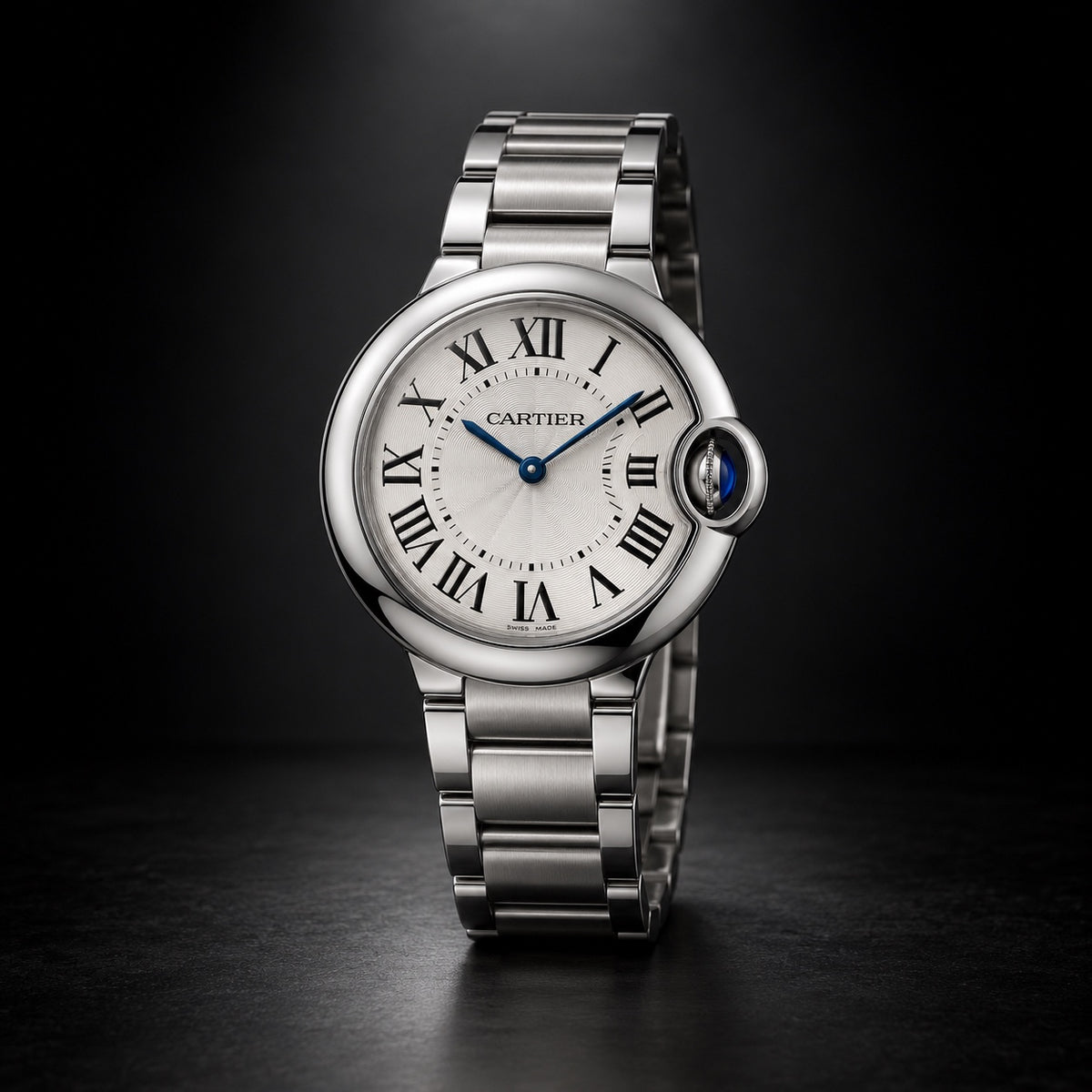 Cartier Ballon Bleu de Cartier steel watch with silver Roman numeral dial