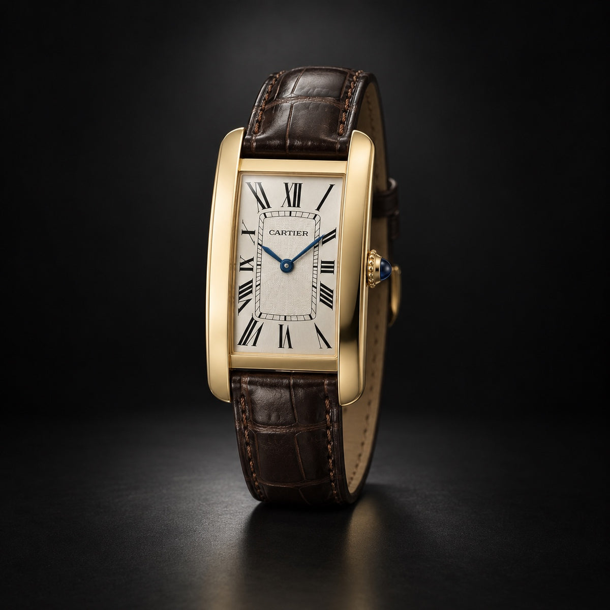Cartier Tank Cintree yellow gold watch with brown leather strap