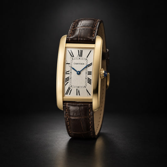 Cartier Tank Cintree yellow gold watch with brown leather strap