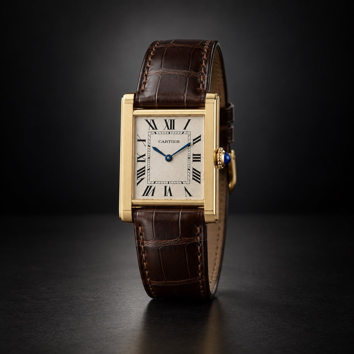 Cartier Tank Louis Cartier yellow gold watch with brown leather strap