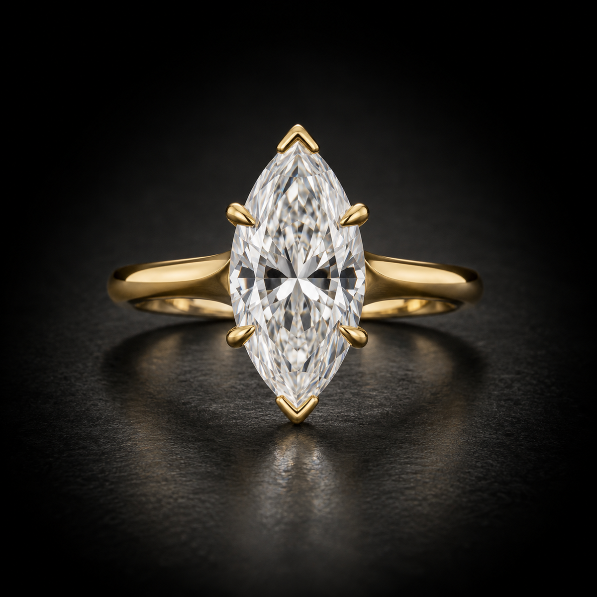 Classic Six-Prong Marquise-Cut Solitaire Engagement Ring in 18kt yellow gold
