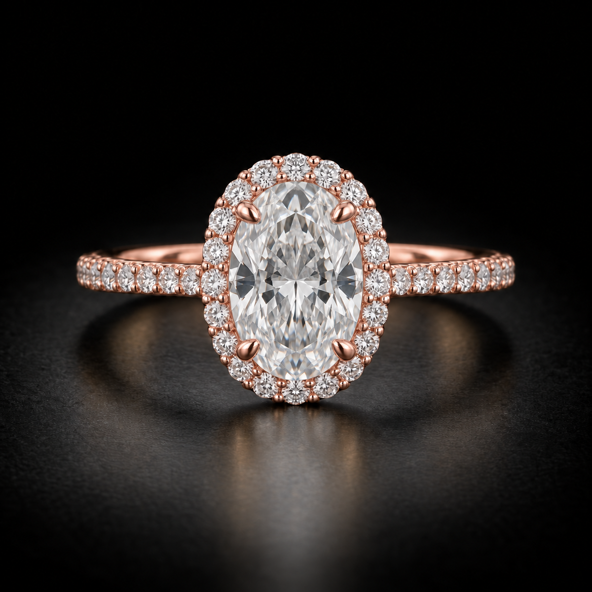 Classic Oval Diamond Halo Pavé Engagement Ring in 18kt rose gold