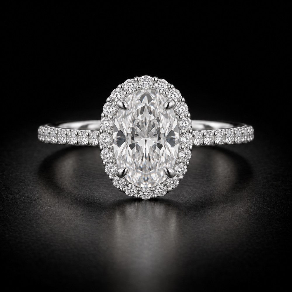 Classic Oval Diamond Halo Pavé Engagement Ring