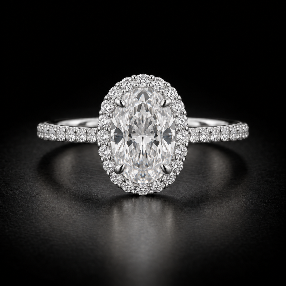 Classic Oval Diamond Halo Pavé Engagement Ring in platinum