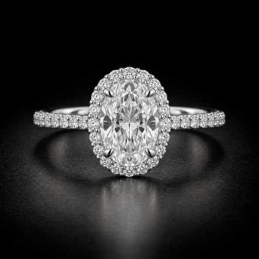 Classic Oval Diamond Halo Pavé Engagement Ring in platinum