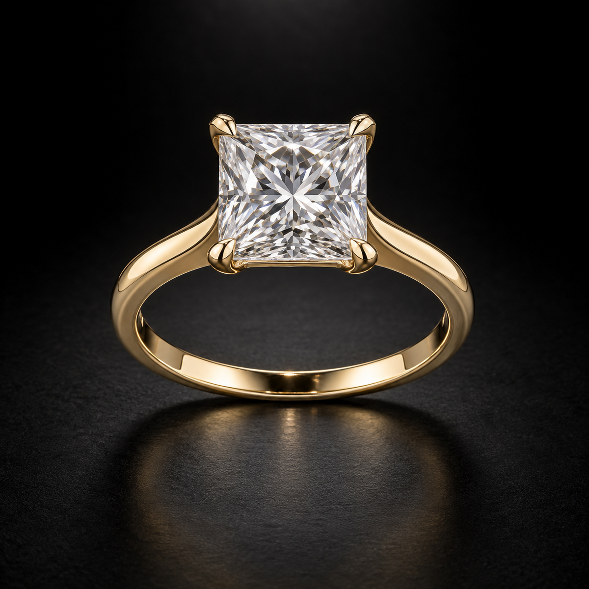 Classic Four-Prong Princess-Cut Solitaire Engagement Ring in 18kt yellow gold