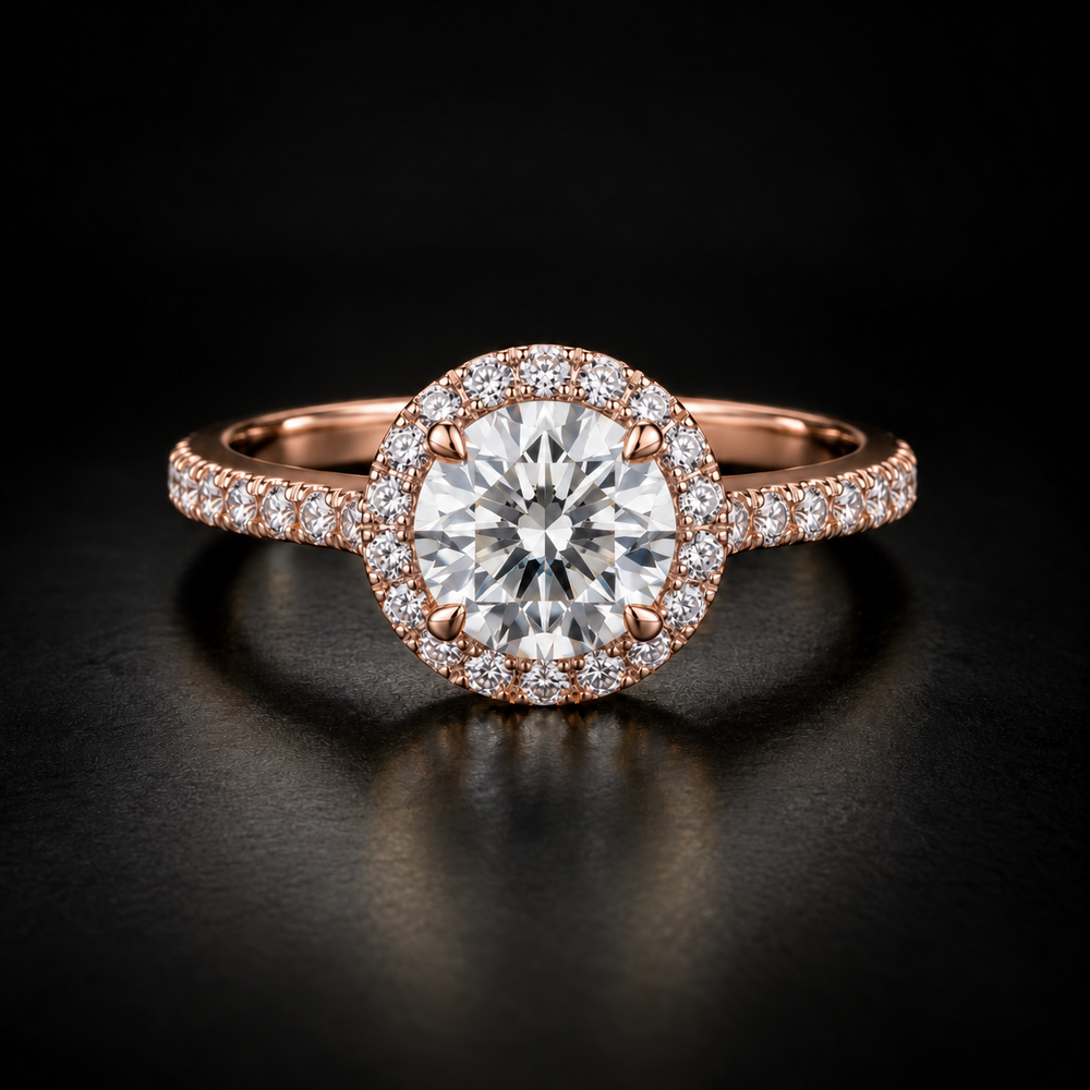 Classic Round Diamond Halo Pavé Engagement Ring