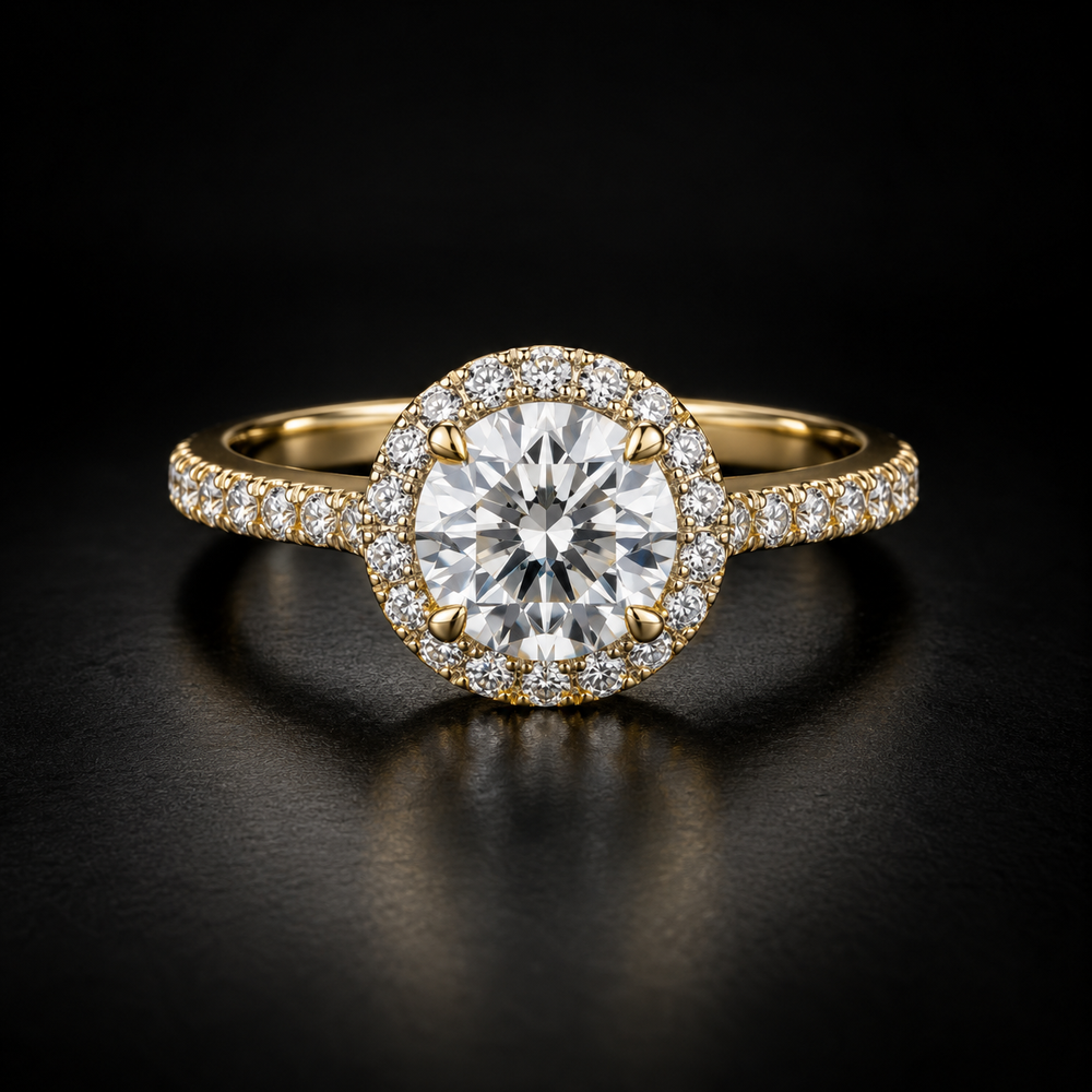 Classic Round Diamond Halo Pavé Engagement Ring