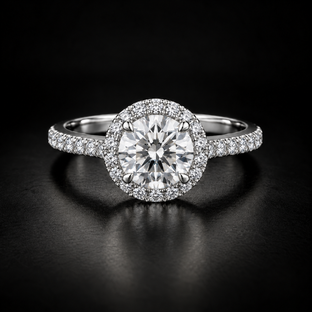 Classic Round Diamond Halo Pavé Engagement Ring