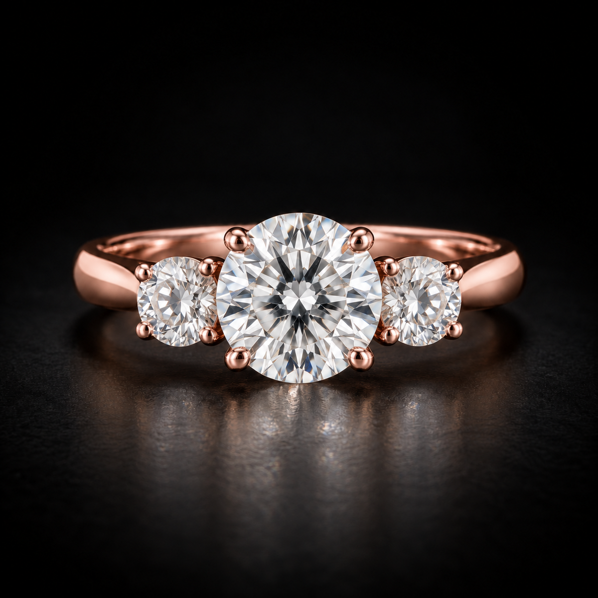 Classic Round Three-Stone Engagement Ring in 18kt rose gold