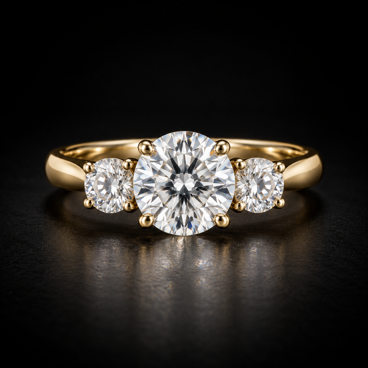 Classic Round Three-Stone Engagement Ring in 18kt yellow gold