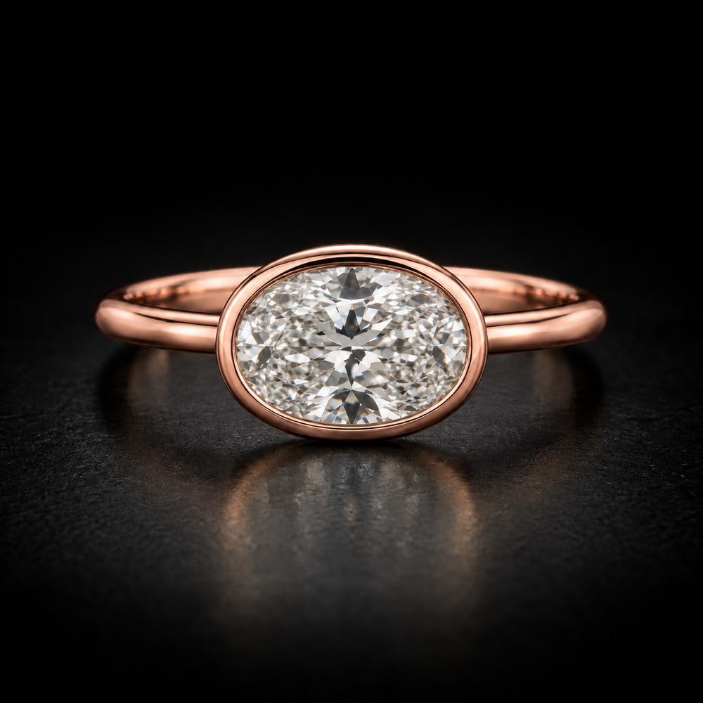 East-West Oval Bezel-Set Solitaire Engagement Ring