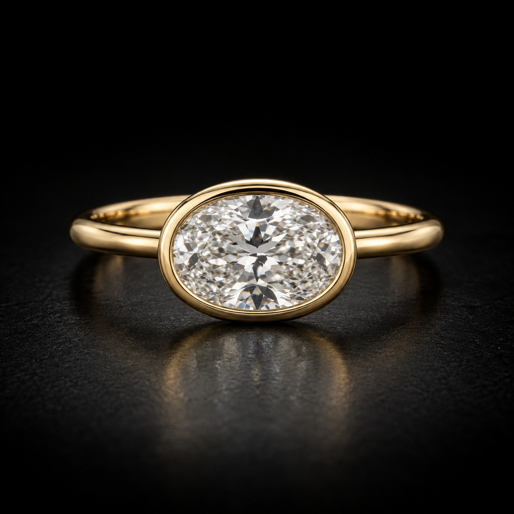 East-West Oval Bezel-Set Solitaire Engagement Ring