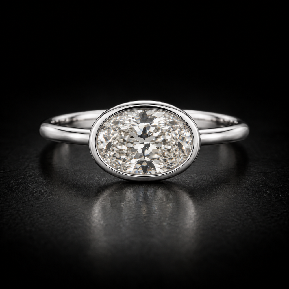 East-West Oval Bezel-Set Solitaire Engagement Ring