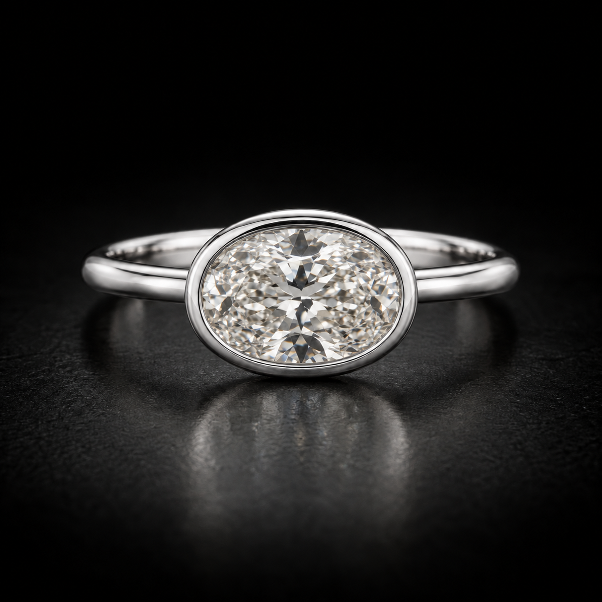 East-West Oval Bezel-Set Solitaire Engagement Ring in platinum