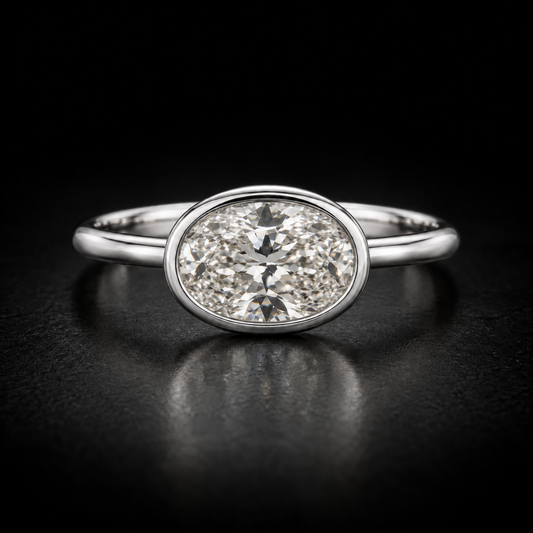 East-West Oval Bezel-Set Solitaire Engagement Ring in platinum