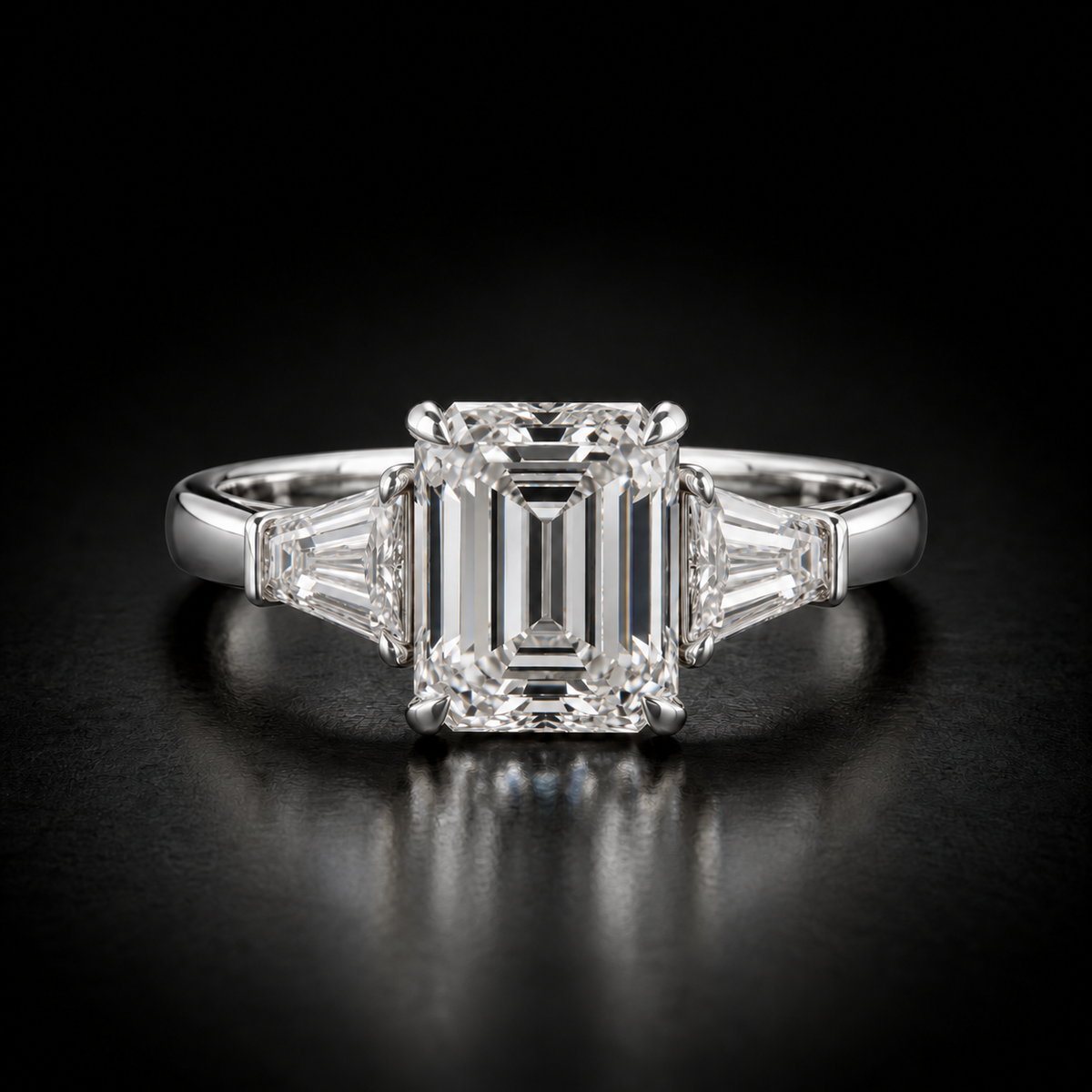 Emerald-Cut Three-Stone Engagement Ring in platinum
