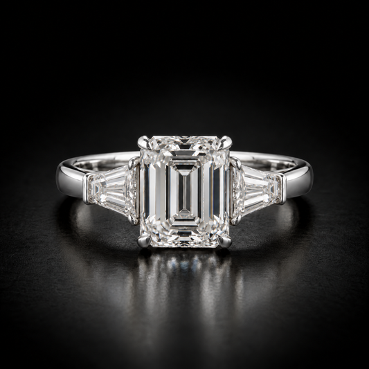 Emerald-Cut Three-Stone Engagement Ring in platinum
