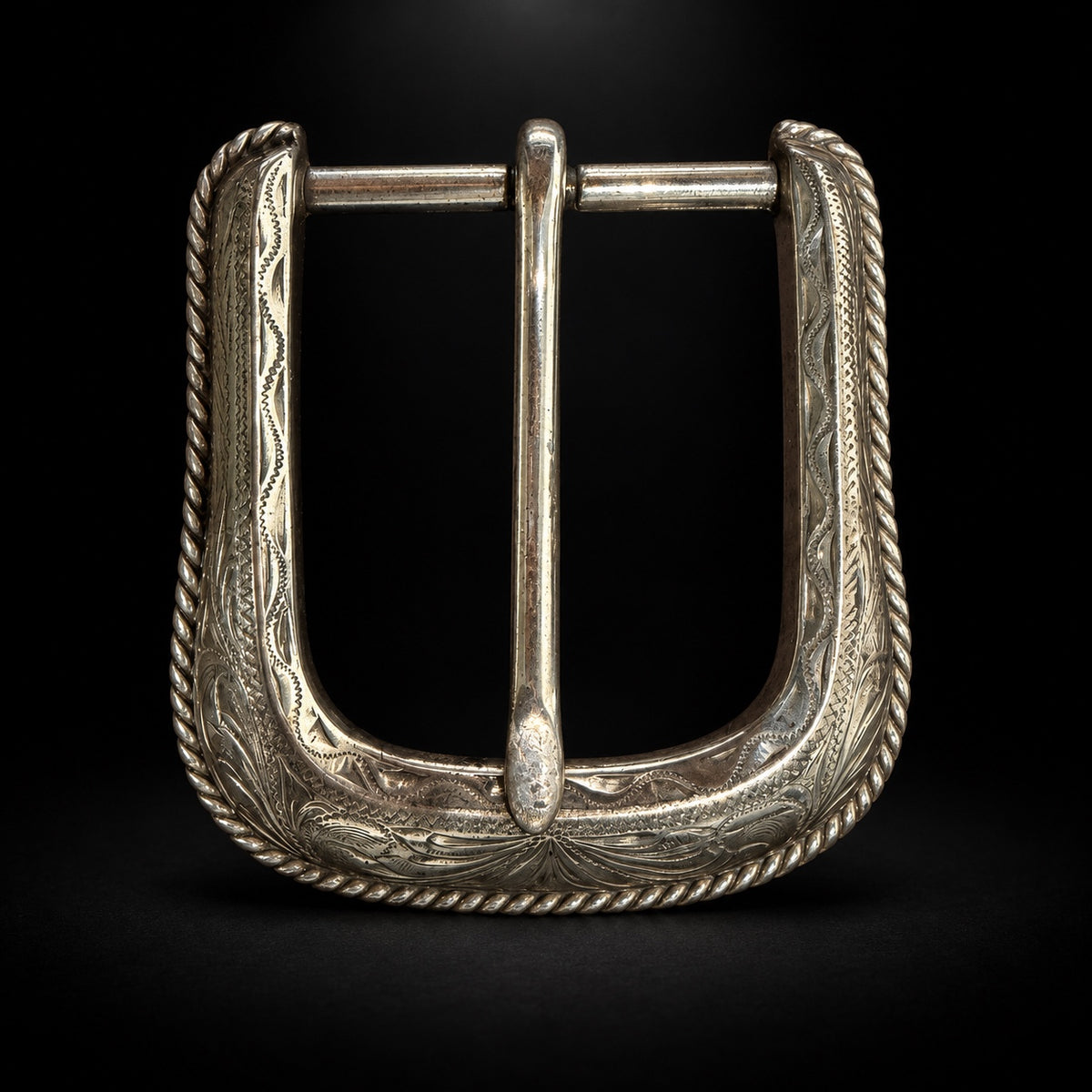 Engraved Silver-Tone Western Belt Buckle