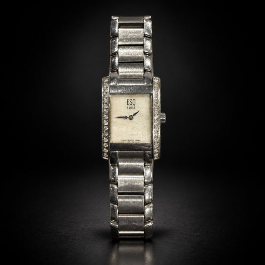 ESQ Swiss ladies rectangular silver-tone quartz watch with stone-set bezel