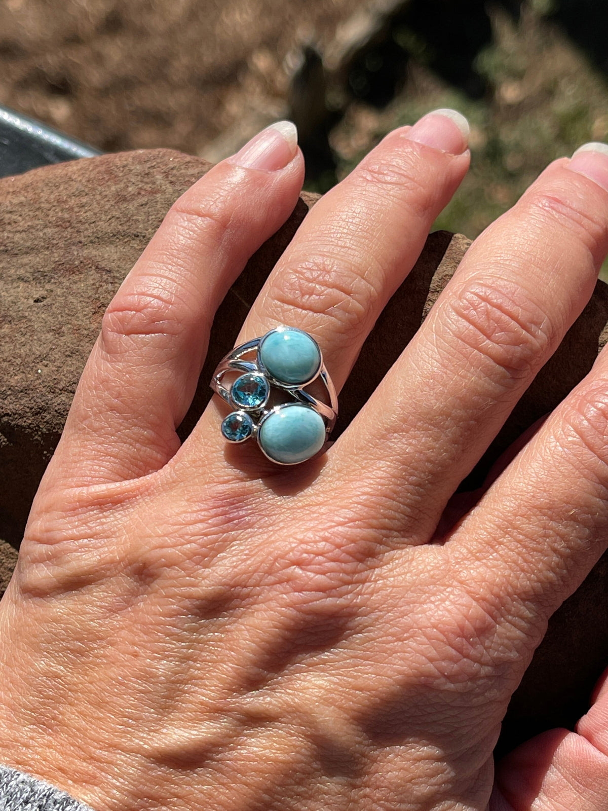 Sterling Silver Blue Topaz and Chalcedony Ring