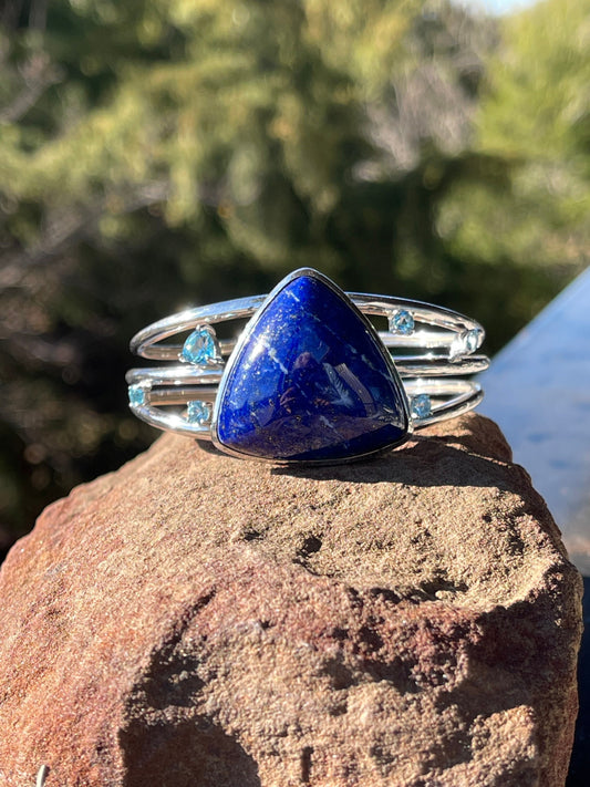 Sterling Silver Lapis Lazuli and Swiss Blue Topaz Cuff Bracelet